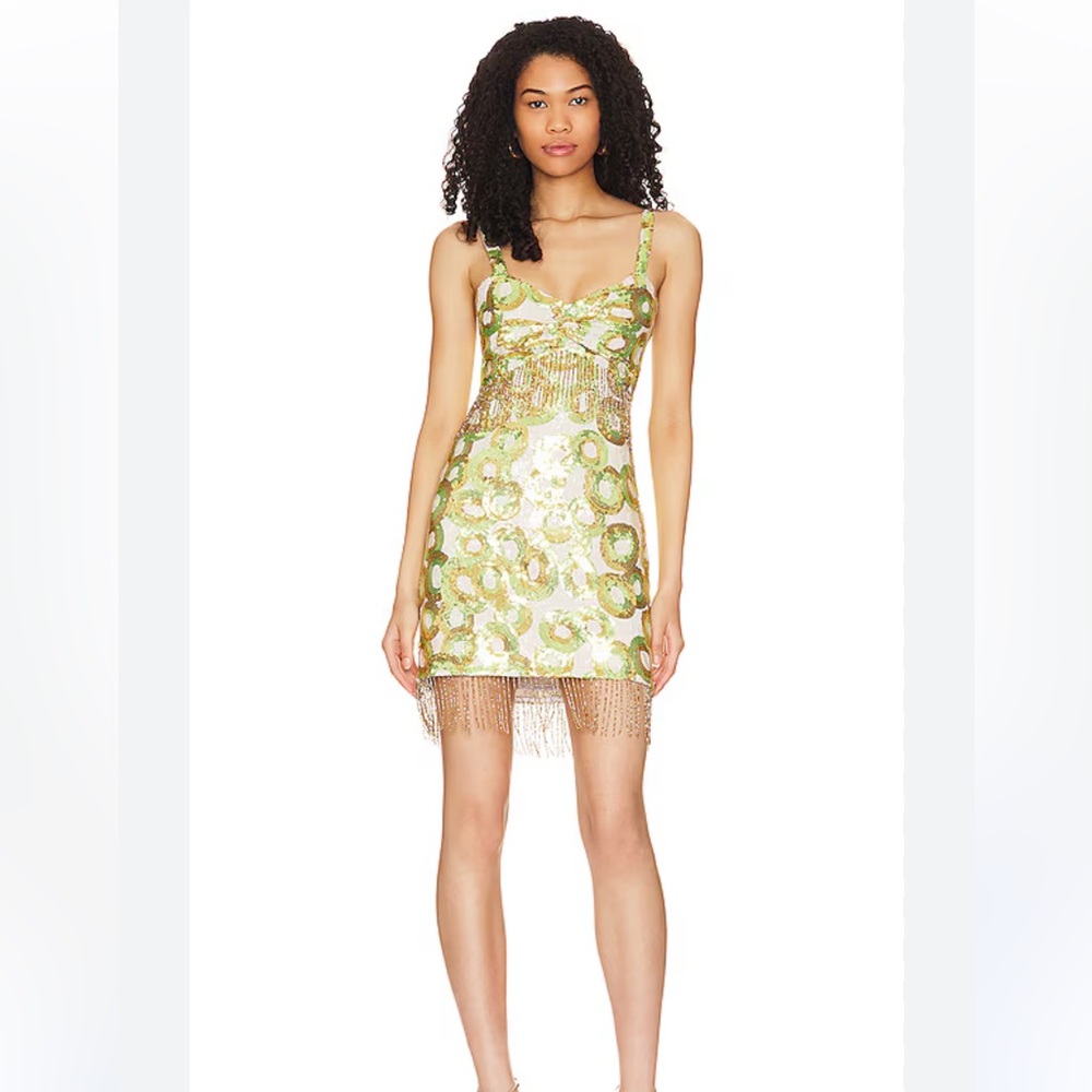 House of Harlow 1960 NWT Naina Sequin Mini Dress White, Gold, Lime Size Small
